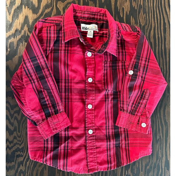 Kids Headquarters Button Down Red Black Plaid (1028) - Picture 1 of 3